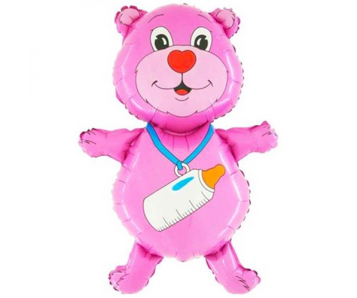 Шар фольгированный фигура 'Мишка девочка' розовая 36'