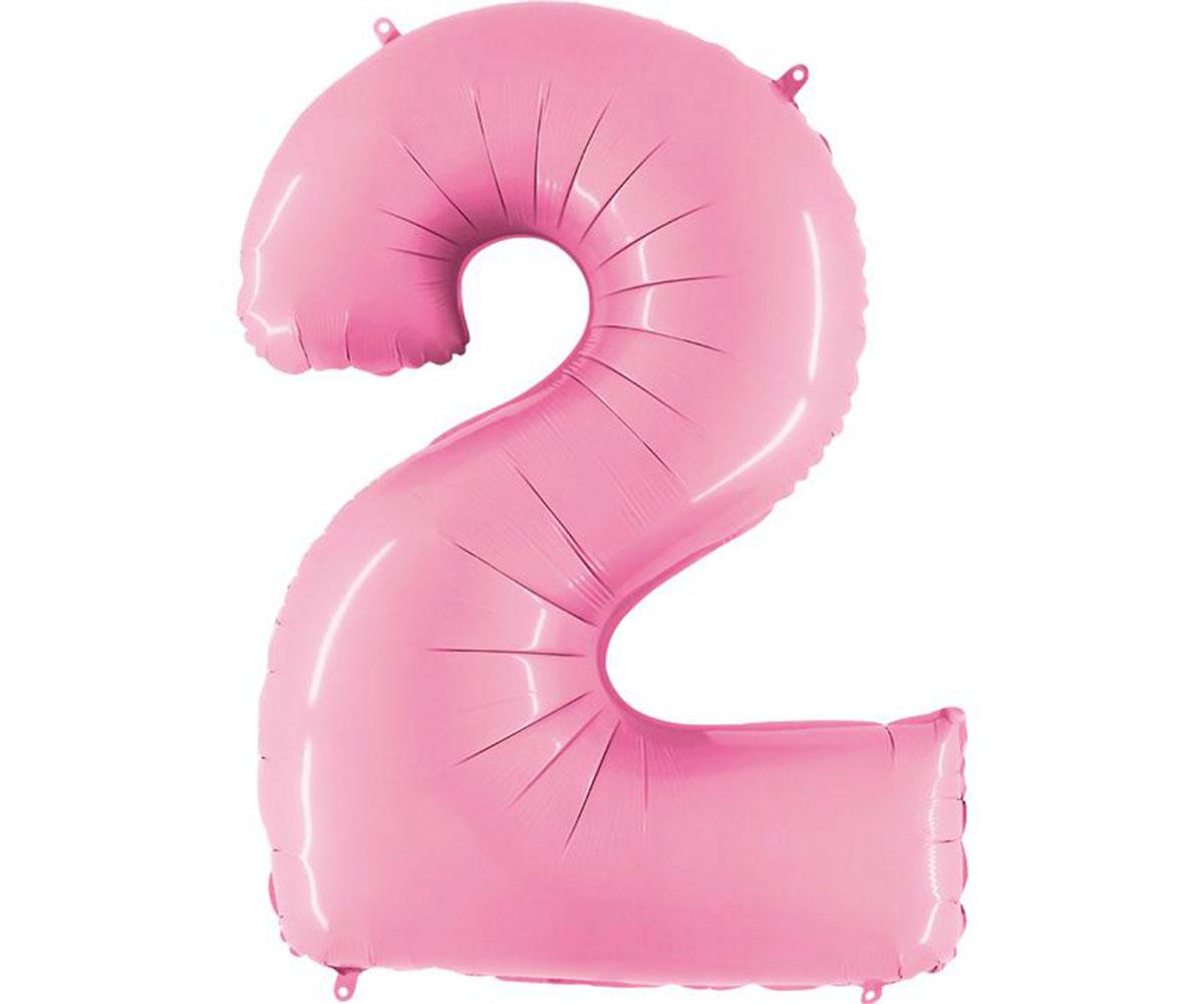 Шар фольгированный цифра '2' пастель розовая