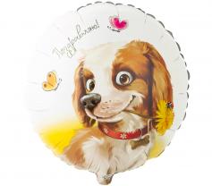 Шар фольгированный 'Поздравляю' собака с цветком 18'