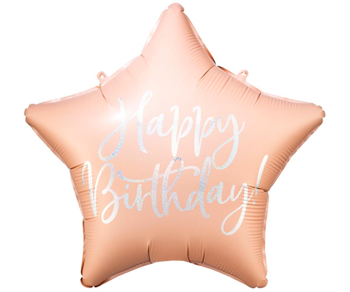 Шар фольгированный 'Happy Birthday!' звезда розовая пудра 18'