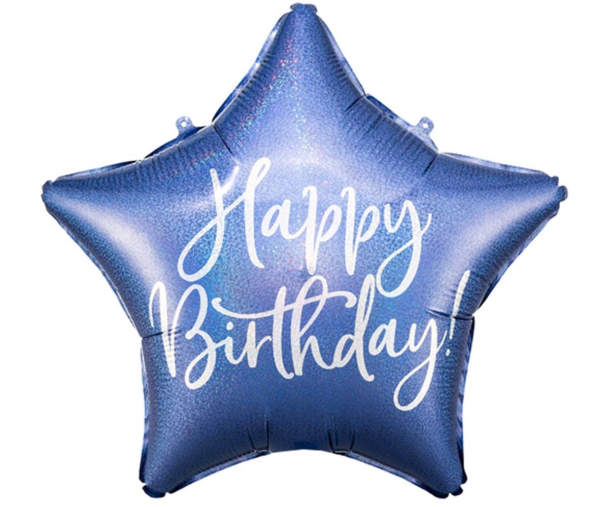 Шар фольгированный 'Happy Birthday!' звезда темно синяя 18'